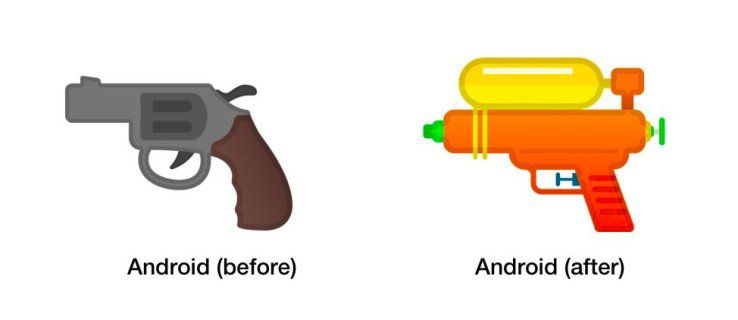 Google sleduje spoločnosti Apple, Twitter a Samsung pri zmene emoji zbraní na vodnú pištoľ