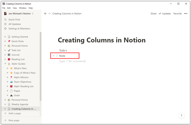 Cómo crear columnas en Notion