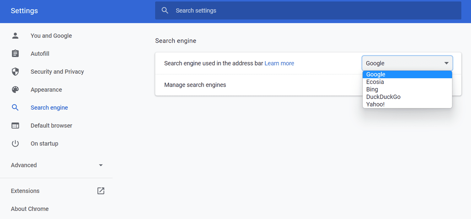 Google をデフォルトの検索エンジンにする方法