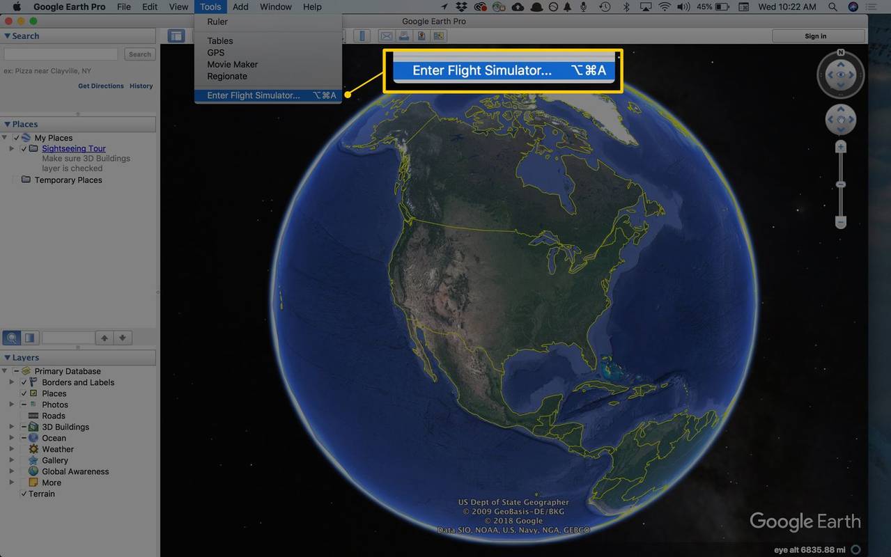 Hoe de verborgen Google Earth-vluchtsimulator te gebruiken
