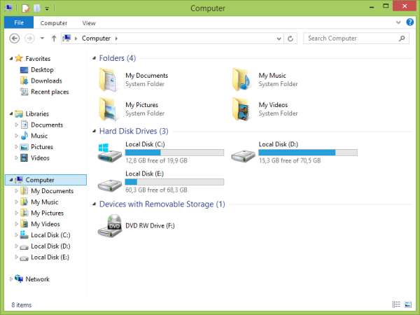 Jak usunąć foldery Dokumenty, Obrazy, Muzyka, Wideo i Pobieranie z folderu Komputer w systemie Windows 8.1