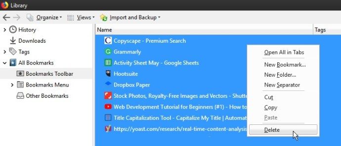 Paano Tanggalin ang Lahat ng Mga Bookmark sa Firefox