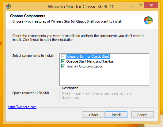 Získejte nejlépe vypadající nabídku Start pro Classic Shell 4+ s Winaero Skin 2.0