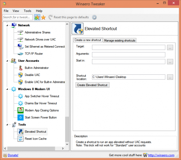 ดาวน์โหลด ElevatedShortcut สำหรับ Windows 7 และ Windows 8