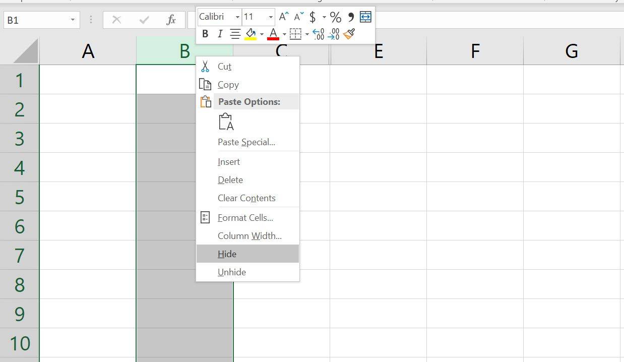 Sådan skjules og skjules kolonner og rækker i Excel