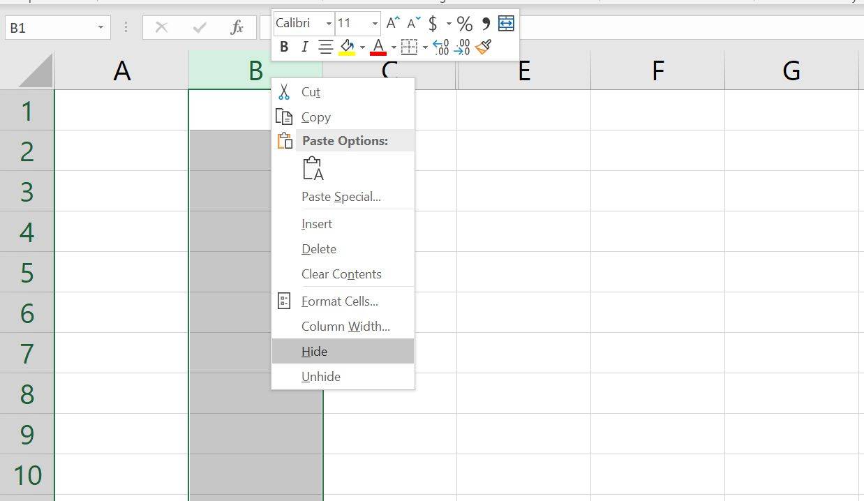 Cách ẩn và hiện cột và hàng trong Excel