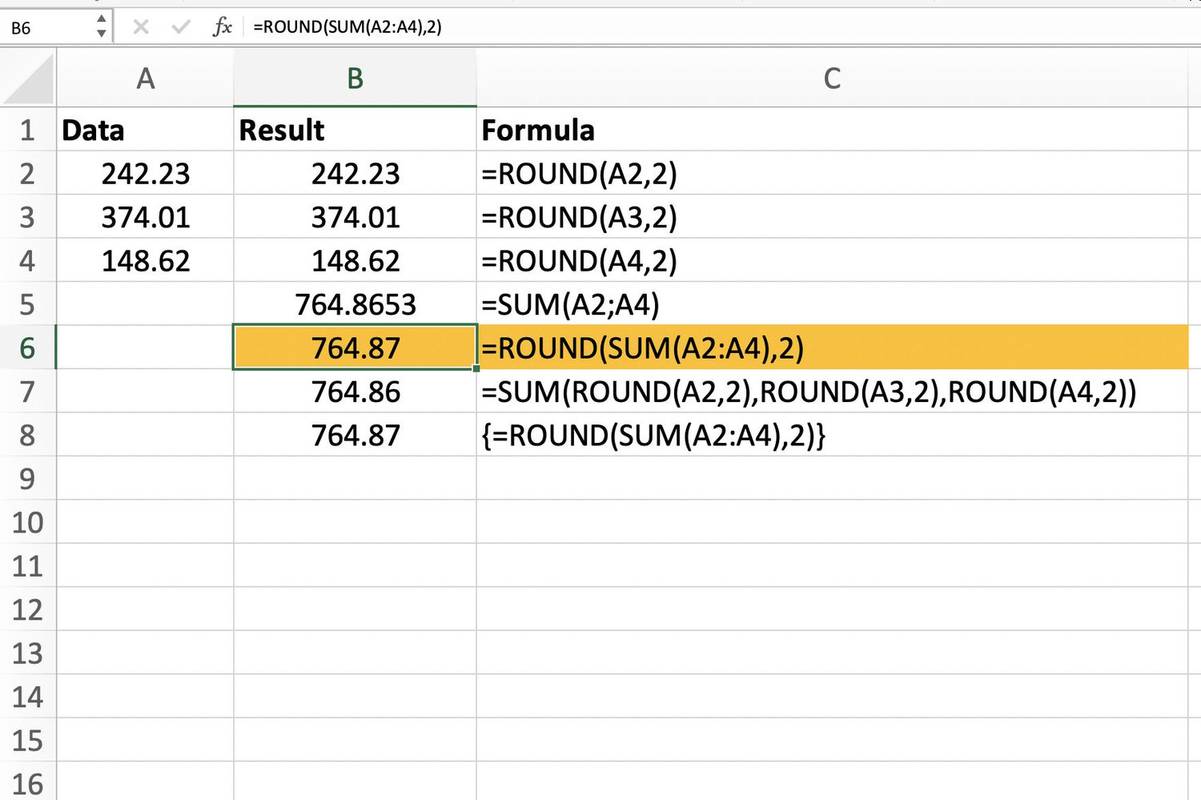 Excel'de YUVARLAK ve TOPLAM İşlevleri Nasıl Birleştirilir