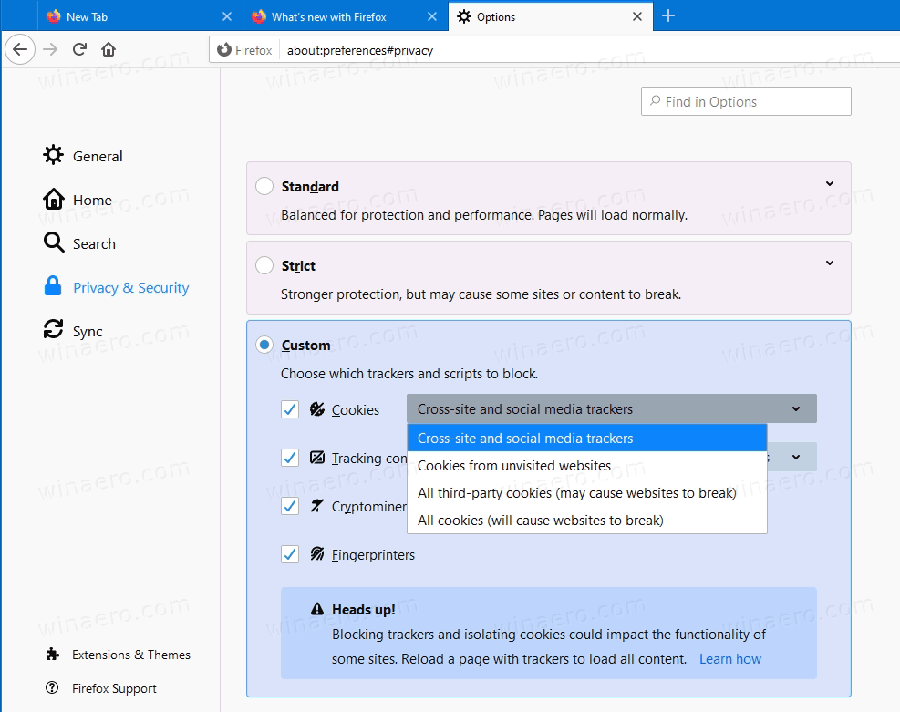 Omogućite ili onemogućite preusmjeravanje blokiranja praćenja u Firefoxu ETP 2.0