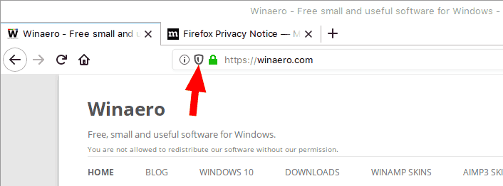 Onemogočite blokiranje vsebine za posamezna spletna mesta v Firefoxu