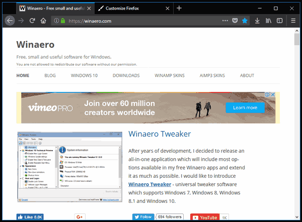 Activeu el tema fosc a Firefox 57