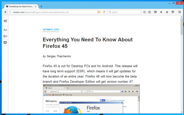 Firefox 48 saab lugeja vaates lugeja