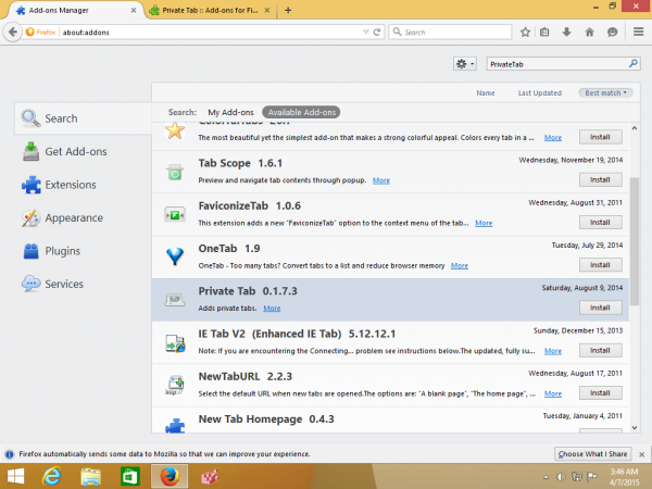 Fügen Sie in Firefox private Registerkarten anstelle von privaten Fenstern hinzu