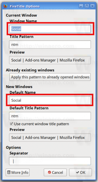 Tetapkan judul dan ikon khusus untuk profil Firefox