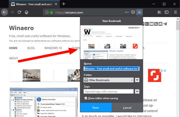 Dezactivați dialogul Bookmark nou în Firefox