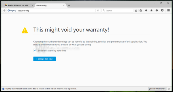 Näyttökuvapainikkeen käyttöönotto Firefox 55: ssä