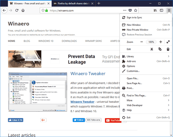 Cache en cookies wissen in Firefox
