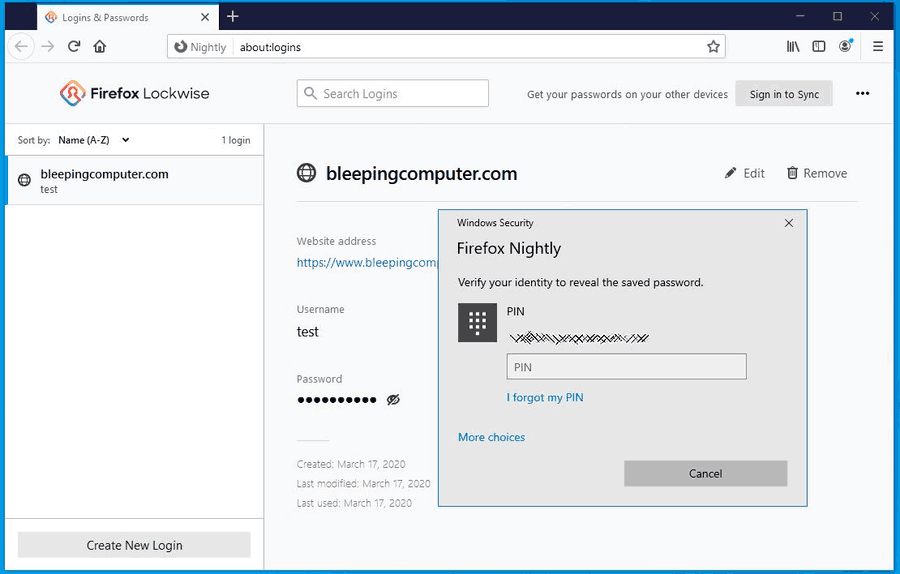 Firefoxパスワードマネージャーは、Windows10の資格情報で追加の保護を取得します