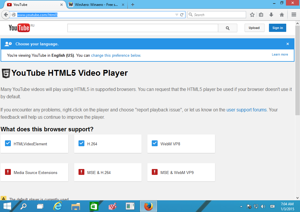 Gebruik YouTube zonder dat flitser is geïnstalleerd in Firefox