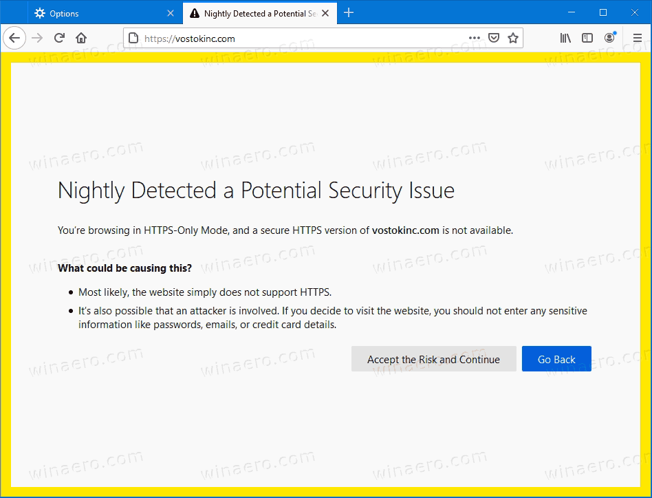 تمكين أو تعطيل وضع HTTPS فقط في Firefox