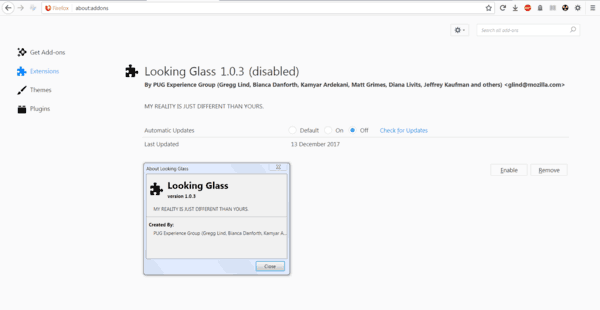 Firefox'ta Looking Glass nedir ve neden buna sahipsiniz?