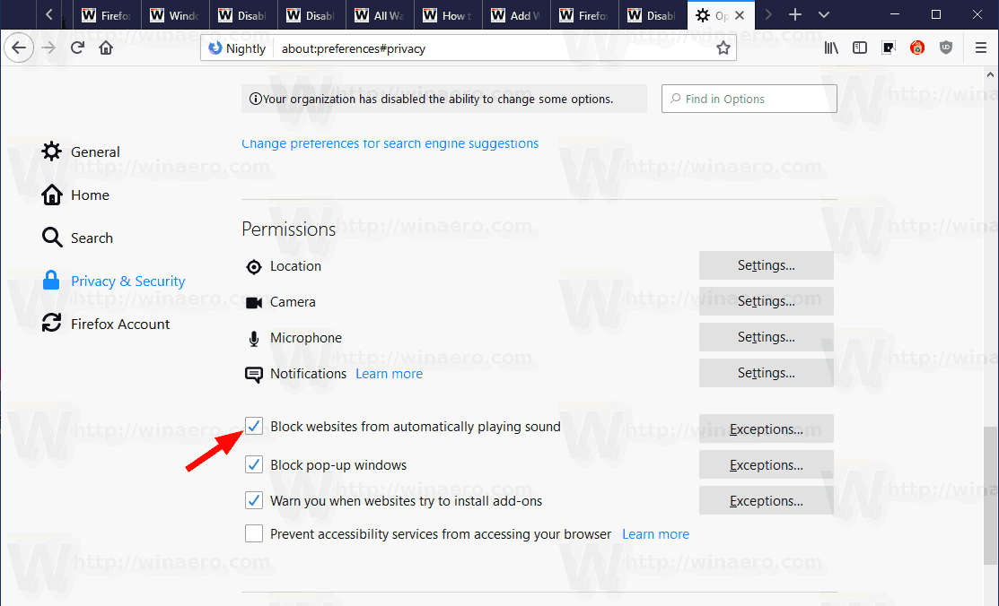 Firefox 66: блокировка звука с автозапуском