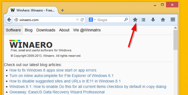 Paano ibalik ang bookmark star button sa address bar ng Firefox