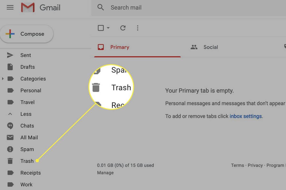 A spam és a kuka gyors ürítése a Gmailben