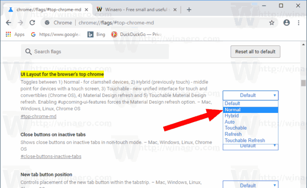 Disabilita la nuova interfaccia utente arrotondata in Chrome 69