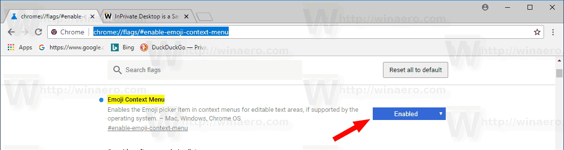 Įgalinkite „Emoji Picker“ naršyklėje „Google Chrome 68“ ir naujesnėse versijose