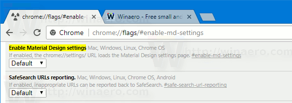 Deshabilitar la configuración de Material Design en Chrome 59