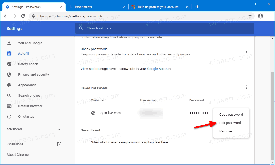 Chỉnh sửa mật khẩu đã lưu trong Google Chrome