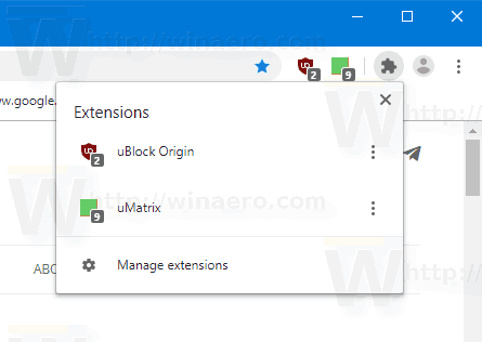 Activer ou désactiver le menu de la barre d'outils d'extension dans Google Chrome