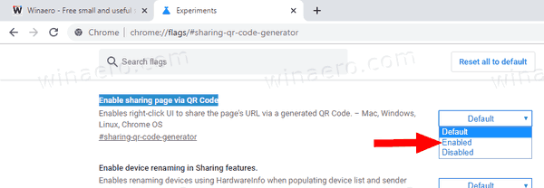 Luba Google Chrome'is lehe URL-i jaoks QR Code Generator