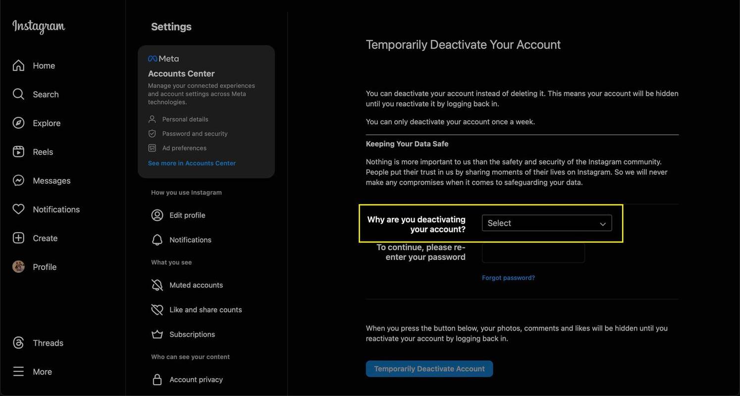 Hur man inaktiverar ett Instagram-konto