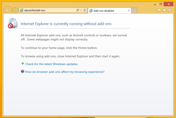 Как запустить Internet Explorer без надстроек