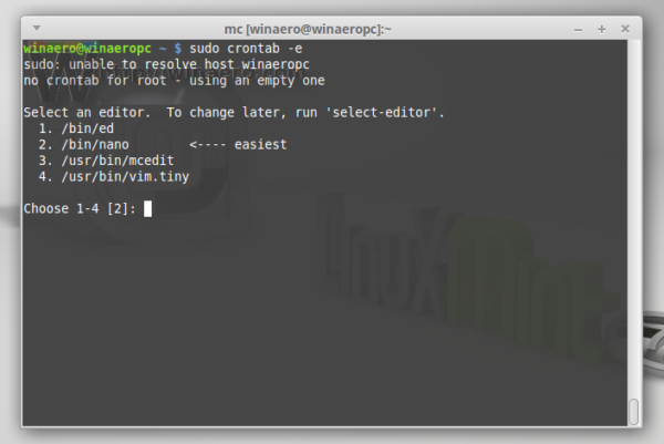 Linux Mint에서 crontab 용 편집기를 재설정하는 방법