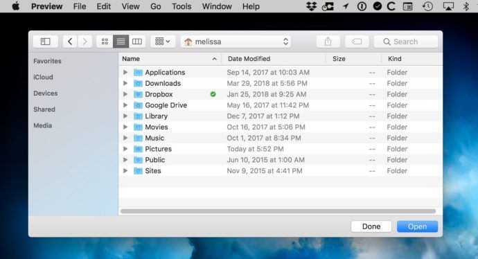 Priročne bližnjice na tipkovnici Mac za odpiranje in shranjevanje datotek