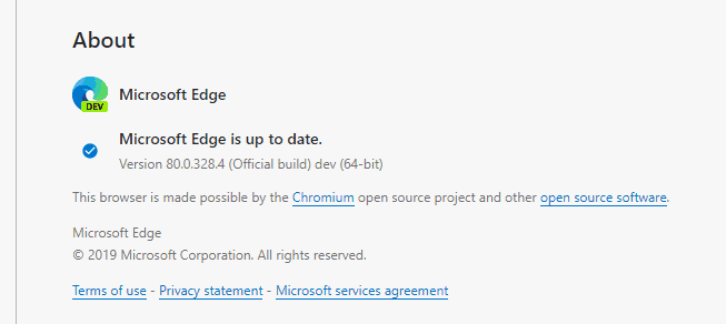 Edge Dev 80.0.328.4는 안정성이 향상되었습니다.
