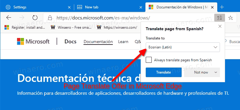 เปิดหรือปิดข้อเสนอในการแปลหน้าใน Microsoft Edge Chromium