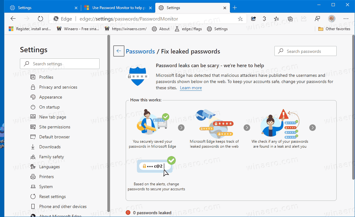 Aktivieren oder Deaktivieren der Kennwortüberwachung in Microsoft Edge