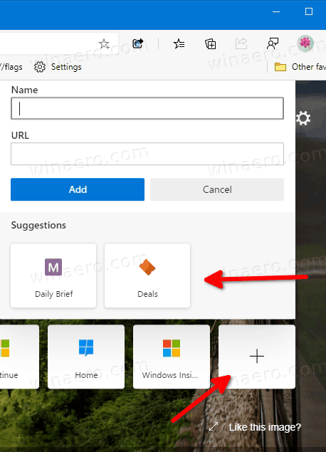 Microsoft Edge modtager forslag og hurtige links på siden Ny fane