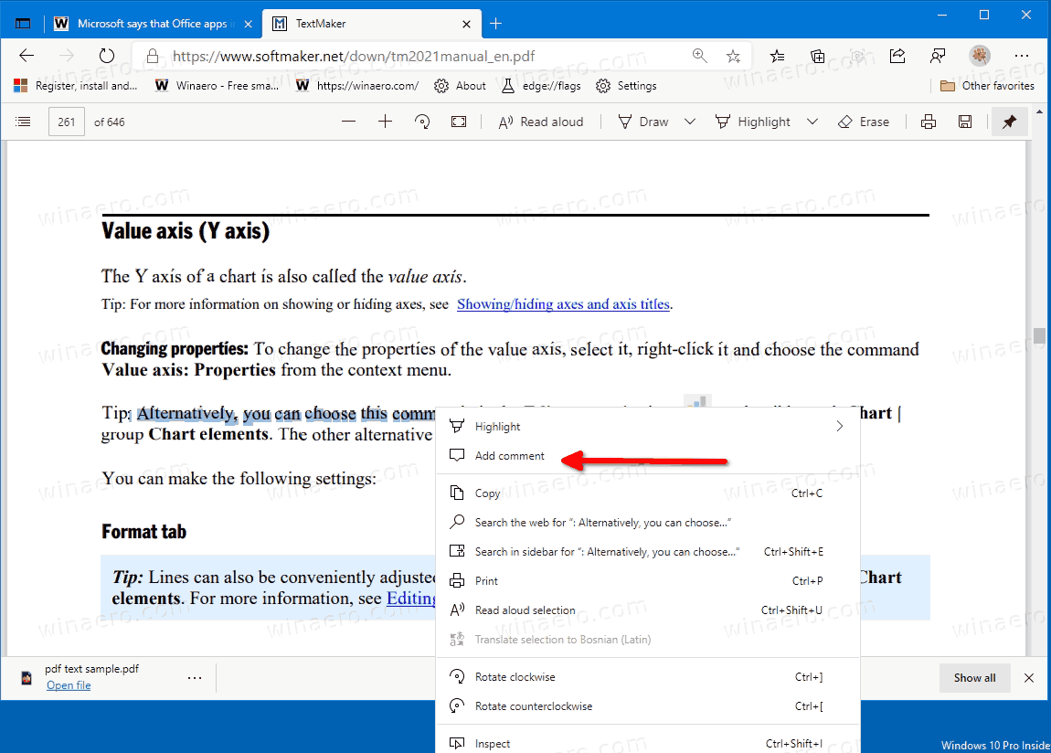 Теперь вы можете добавлять комментарии к выделенному тексту PDF в Microsoft Edge.