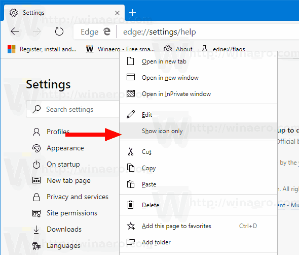 Zobraziť ikonu iba ako záložku v aplikácii Microsoft Edge Chromium