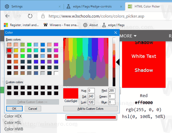 Microsoft Edge Chromium reçoit un sélecteur de couleurs moderne