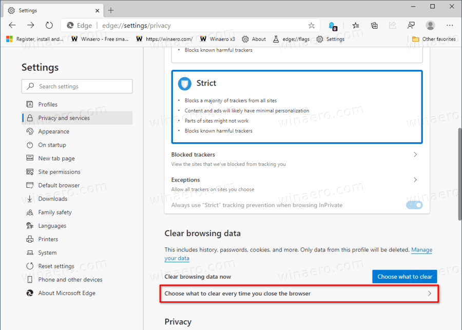 Сохранять файлы cookie для определенных сайтов при закрытии Microsoft Edge