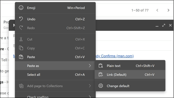 Microsoft Edge recebe ‘Inserir como link’ para URLs copiados