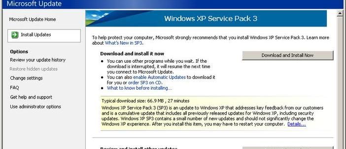 মাইক্রোসফ্ট উইন্ডোজ এক্সপি সার্ভিস প্যাক 3 পর্যালোচনা