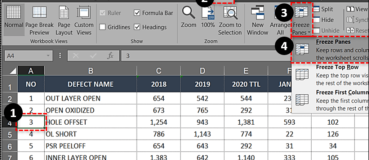 Как закрепить верхнюю строку в Excel