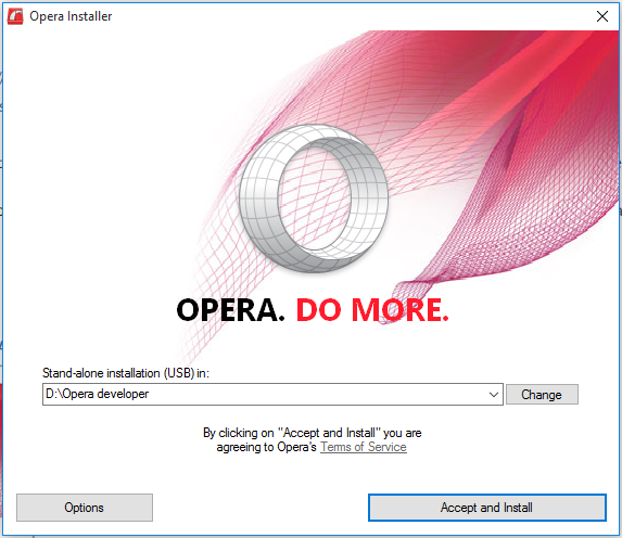 Opera har et bærbart installasjonsprogram