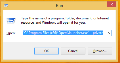 Cara menjalankan versi Opera baru dalam mode privat dari baris perintah atau pintasan